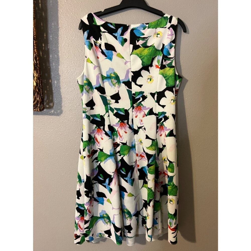 American Living Ralph Lauren Dress 16 Blue Ivory Floral A Line Stretch Washable - Picture 9 of 11